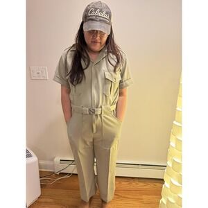 Walls Coveralls Jumpsuit Mens 38 Short Khaki Short Sleeve Belted Made in USA